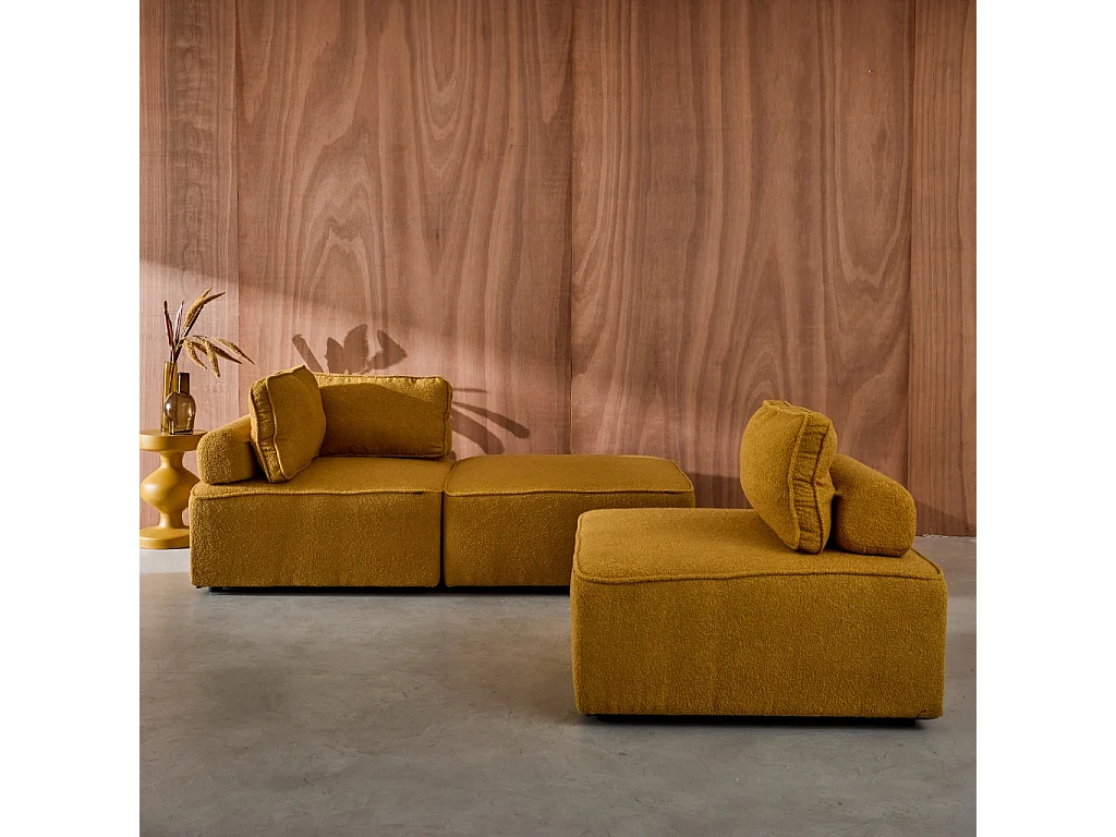 Divano modulare in bouclé, 3 posti, mostarda
