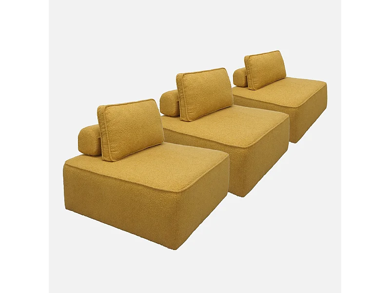 Lot de 3 chauffeuses pour canapé modulable tissu bouclette moutarde 1 place Bao. L 90 x P 90 x H 74cm