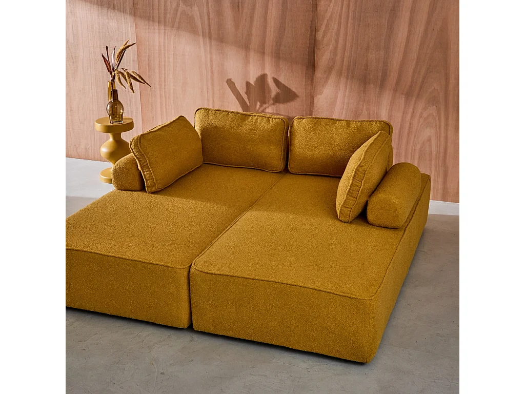 Divano modulare in bouclé, 4 posti, mostarda