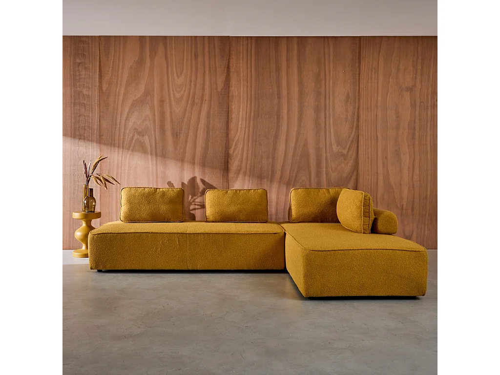 Divano modulare in bouclé, 4 posti, mostarda