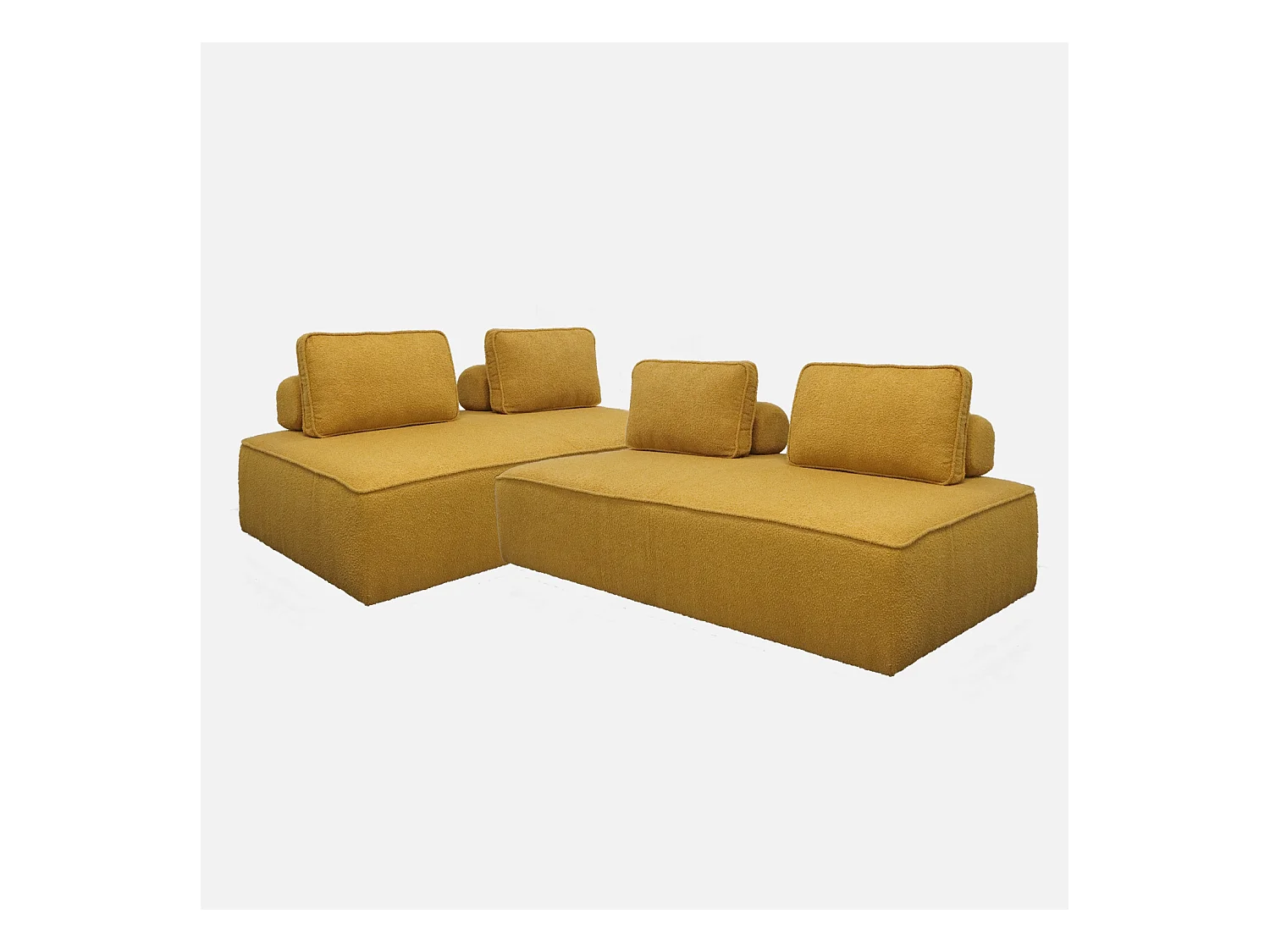 Set de 2 chauffeuses pour canapé modulable tissu bouclette moutarde 2 places Bao. L 180 x P 90 x H 74cm