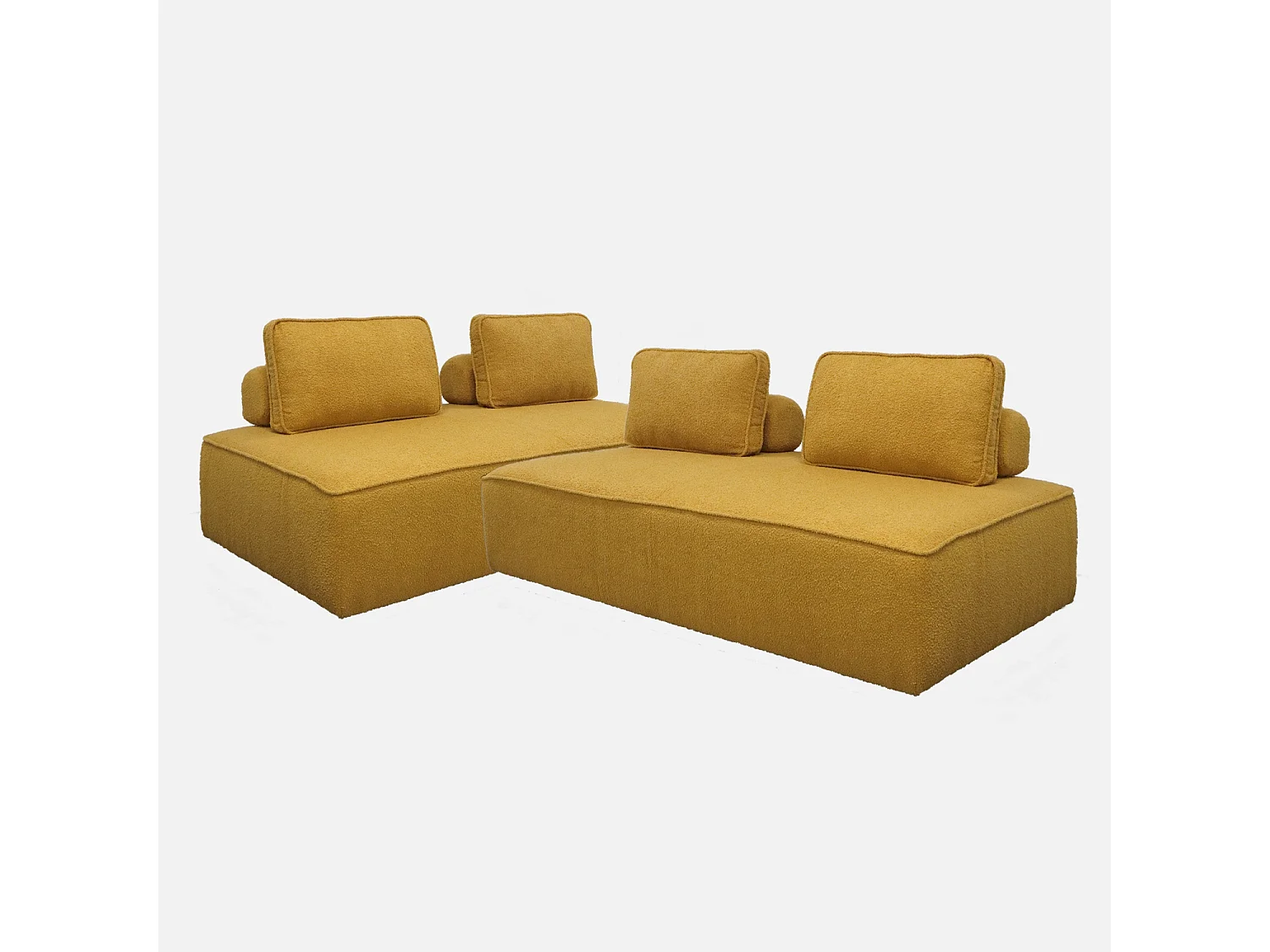Sofá modular en tejido borreguito, 4 plazas mostaza