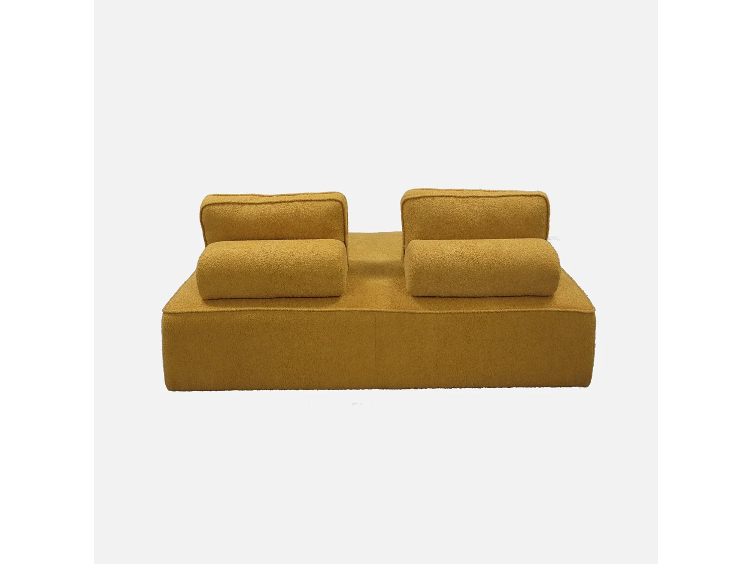 Sofá modular en tejido borreguito, 4 plazas mostaza