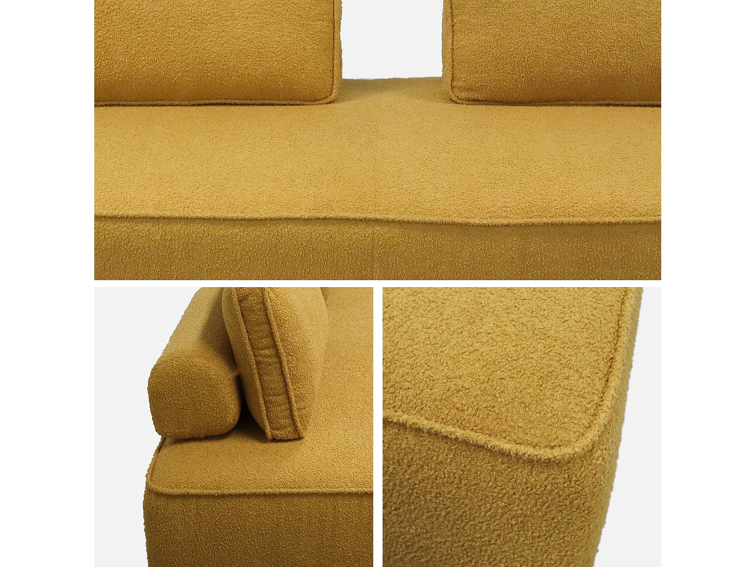 Sofá modular en tejido borreguito, 4 plazas mostaza