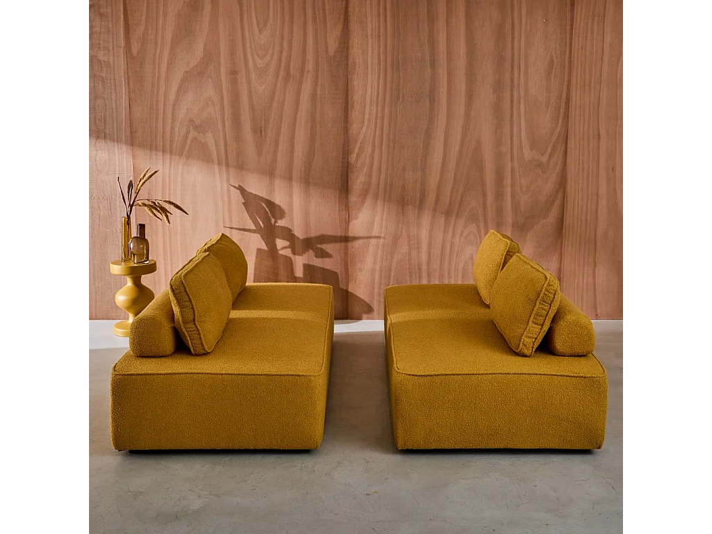 Sofá modular en tejido borreguito, 4 plazas mostaza