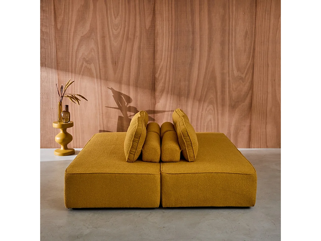 Sofá modular en tejido borreguito, 4 plazas mostaza