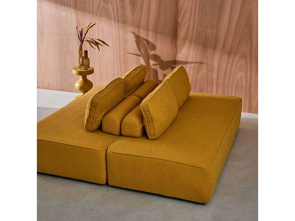 Sofá modular en tejido borreguito, 4 plazas mostaza