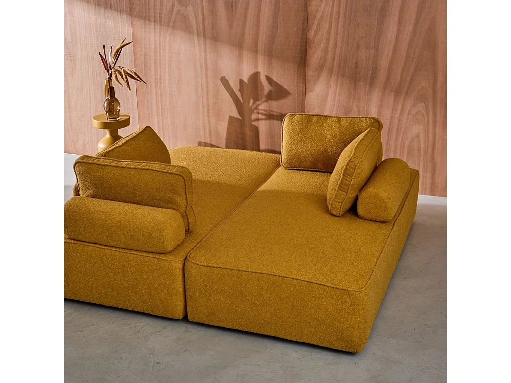 Sofá modular en tejido borreguito, 4 plazas mostaza