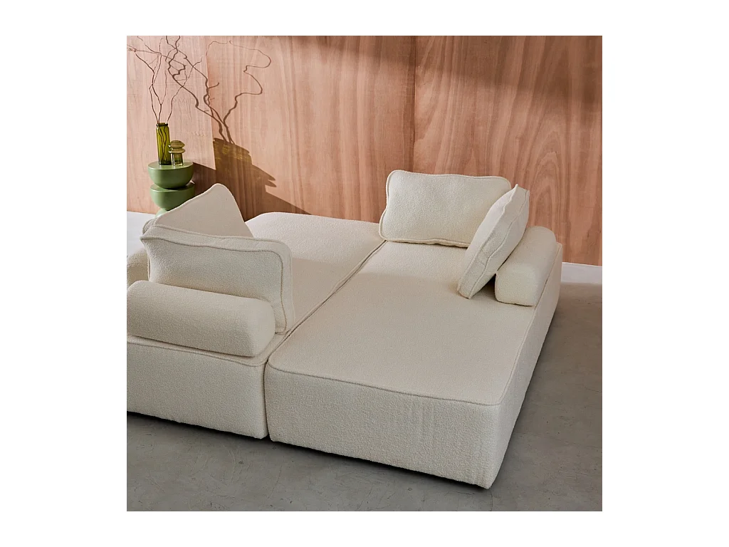 Divano modulare in bouclé, 4 posti, crema