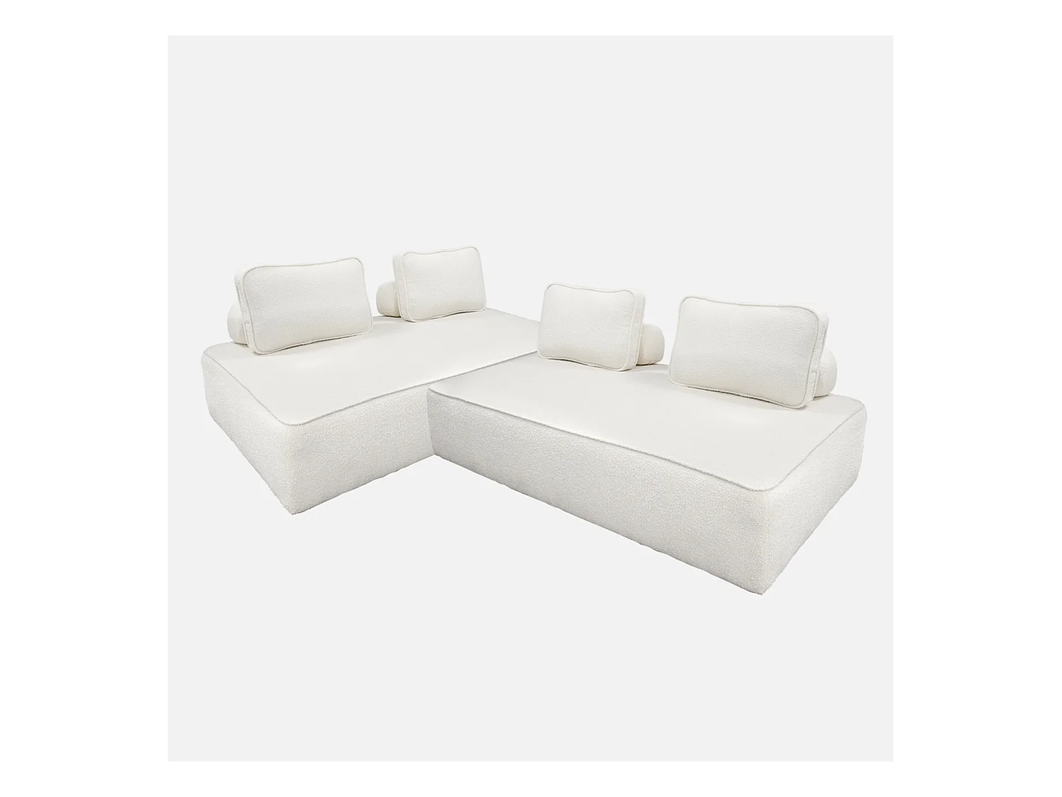 Set de 2 chauffeuses pour canapé modulable tissu bouclette crème 2 places Bao. L 180 x P 90 x H 74cm
