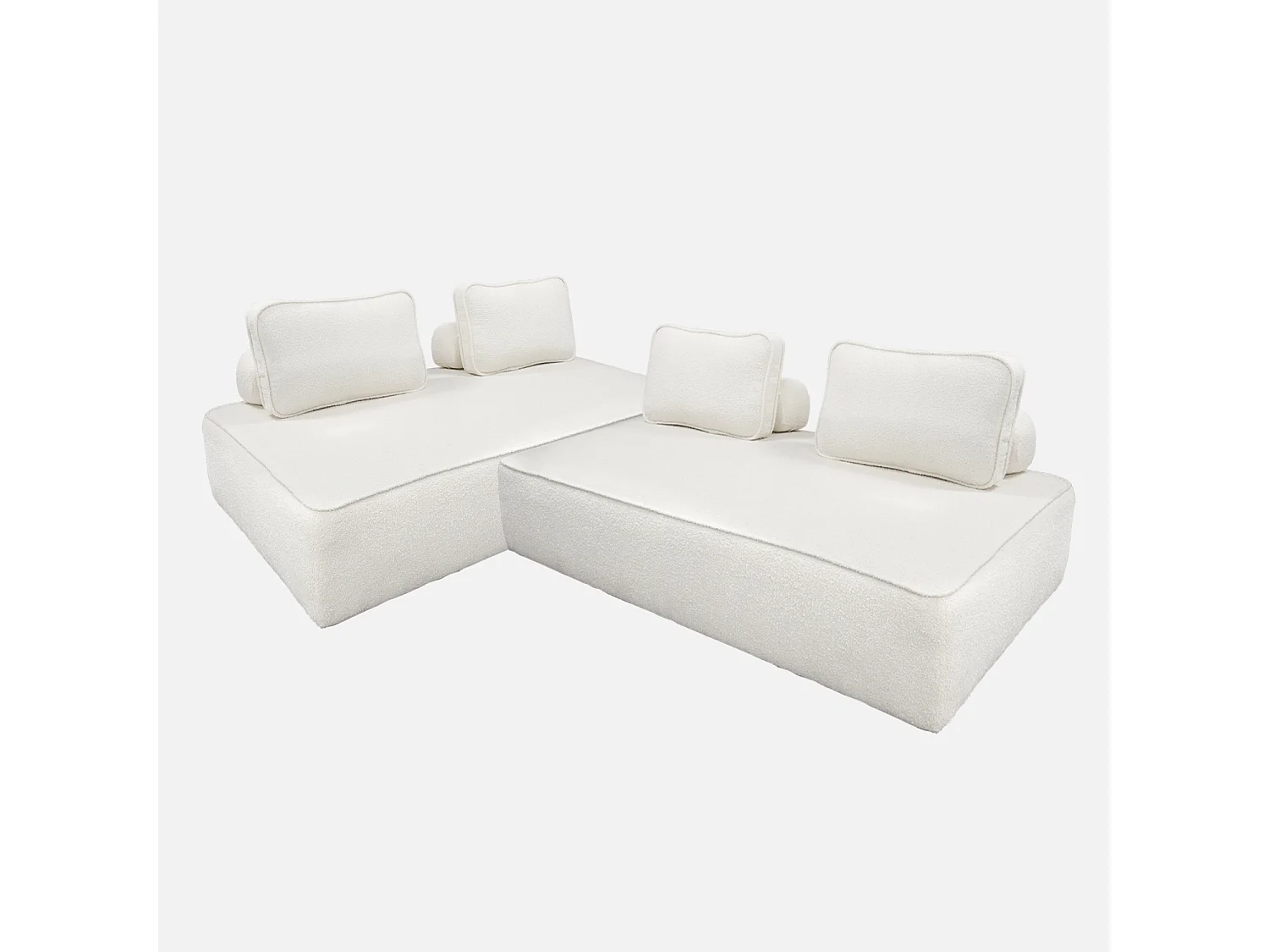 Set de 2 chauffeuses pour canapé modulable tissu bouclette crème 2 places Bao. L 180 x P 90 x H 74cm