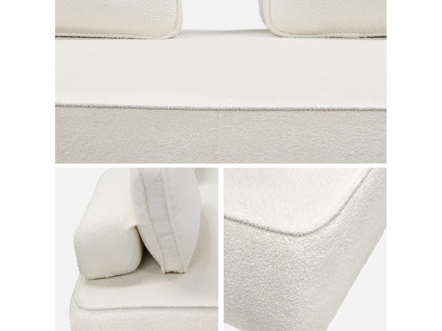 Set de 2 chauffeuses pour canapé modulable tissu bouclette crème 2 places Bao. L 180 x P 90 x H 74cm