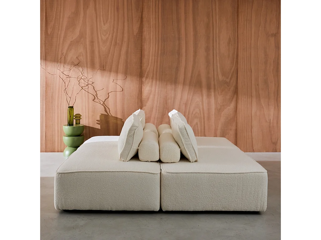 Set de 2 chauffeuses pour canapé modulable tissu bouclette crème 2 places Bao. L 180 x P 90 x H 74cm