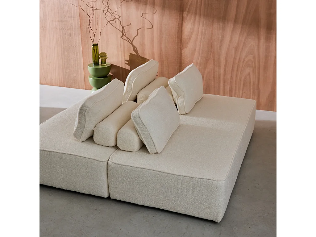 Set de 2 chauffeuses pour canapé modulable tissu bouclette crème 2 places Bao. L 180 x P 90 x H 74cm