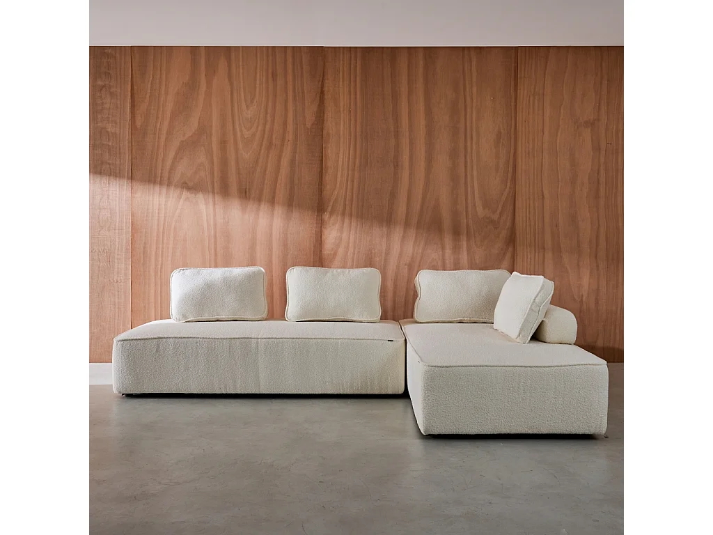 Set de 2 chauffeuses pour canapé modulable tissu bouclette crème 2 places Bao. L 180 x P 90 x H 74cm