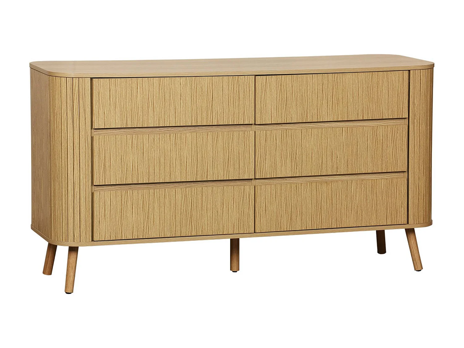 Commode 6 tiroirs. décor strié naturel. L 150 x P 45  H 80cm