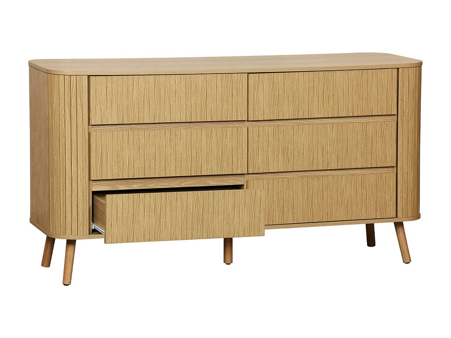 Commode 6 tiroirs. décor strié naturel. L 150 x P 45  H 80cm