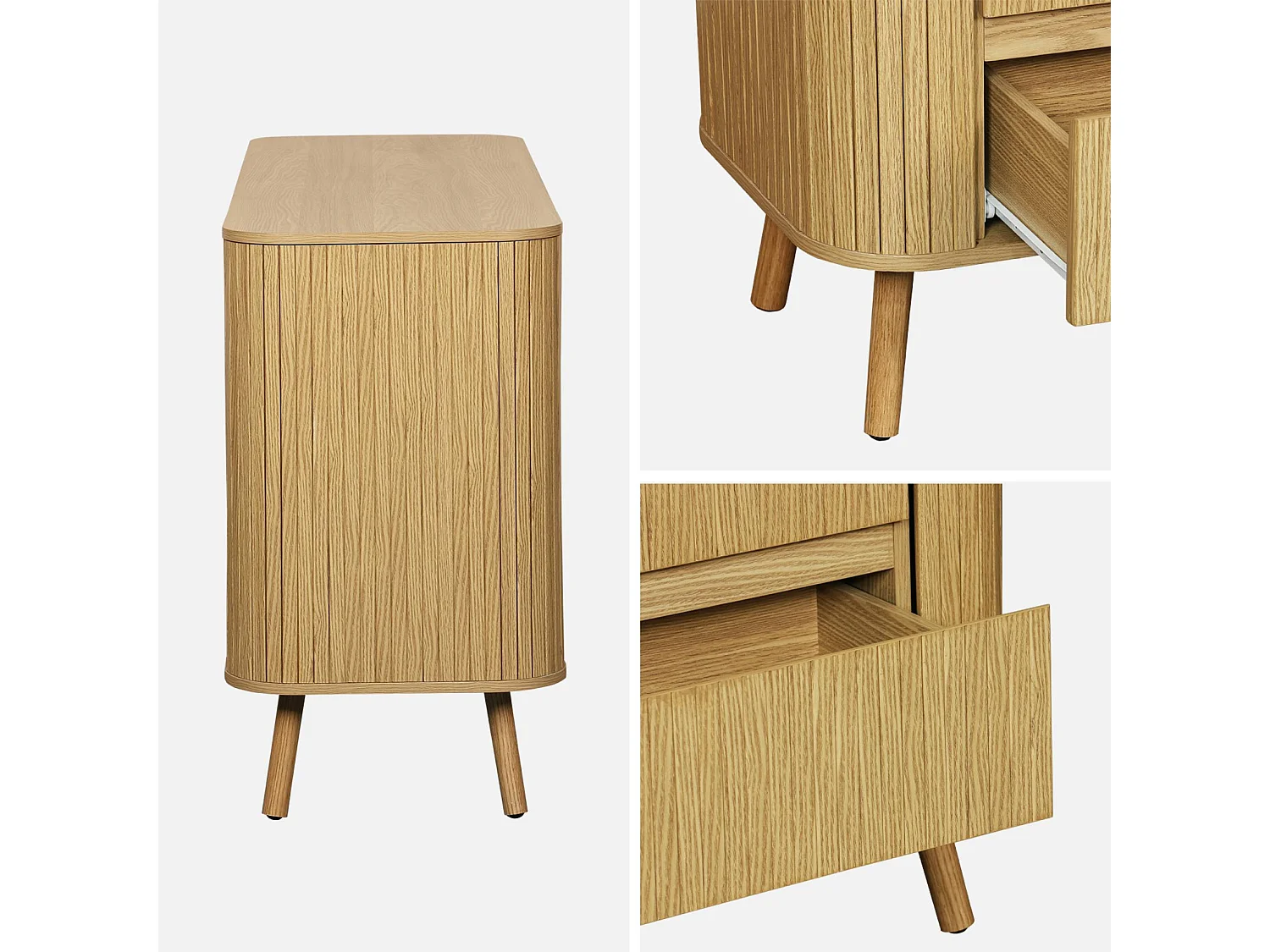 Commode 6 tiroirs. décor strié naturel. L 150 x P 45  H 80cm