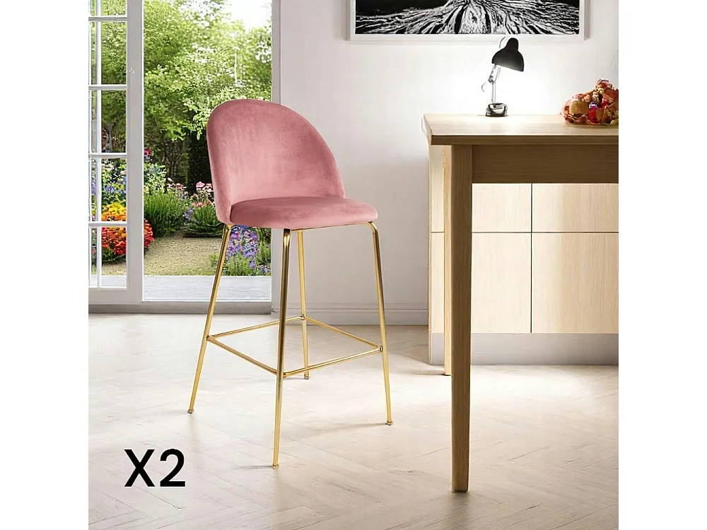 Chaise de bar rose en velours à dossier rond (lot de 2) MONTREUX