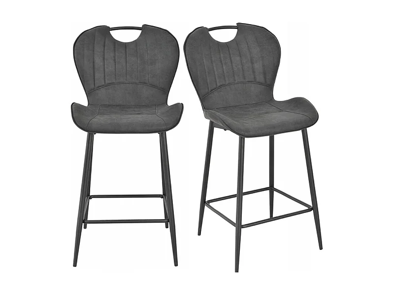 Lot 2 chaises bar microfibre noir effet vieilli pieds métal – WILLY 2