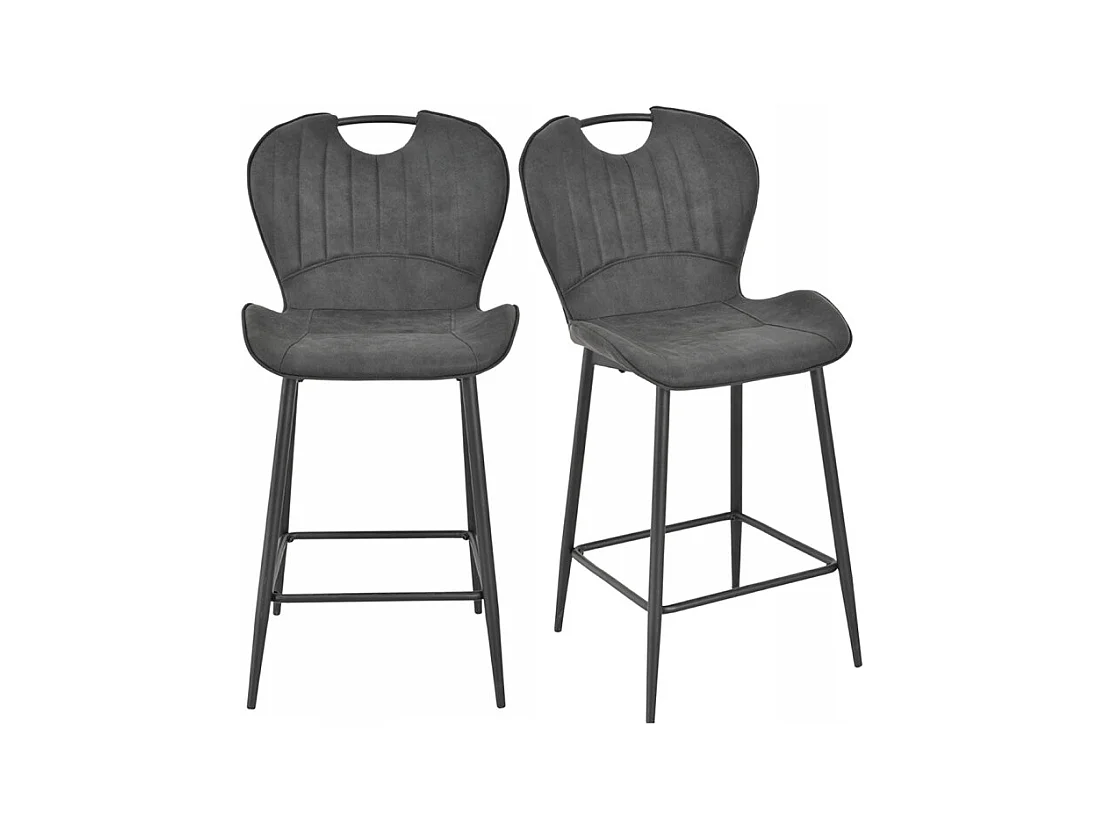 Lot 2 chaises bar microfibre noir effet vieilli pieds métal – WILLY 2