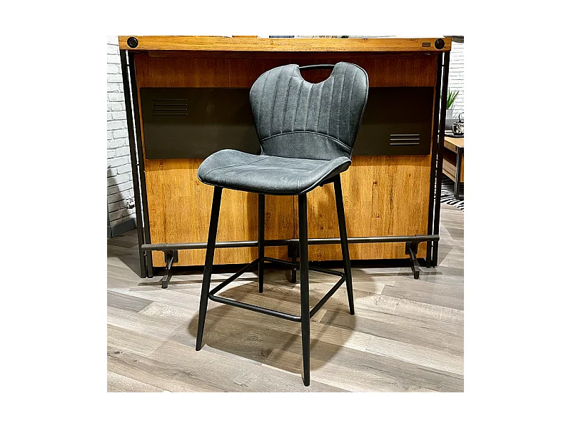 Lot 2 chaises bar microfibre noir effet vieilli pieds métal – WILLY 2