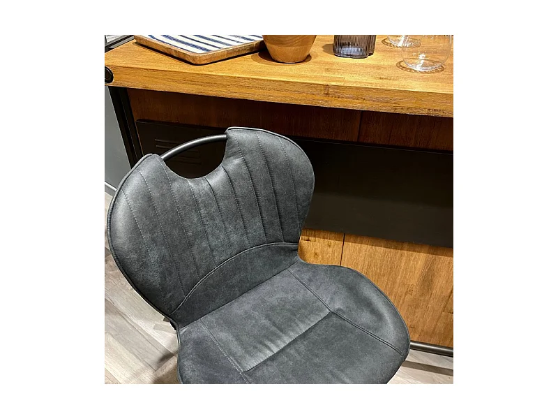 Lot 2 chaises bar microfibre noir effet vieilli pieds métal – WILLY 2