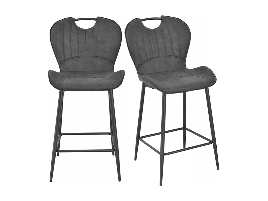 Lot 2 chaises bar microfibre noir effet vieilli pieds métal – WILLY 2