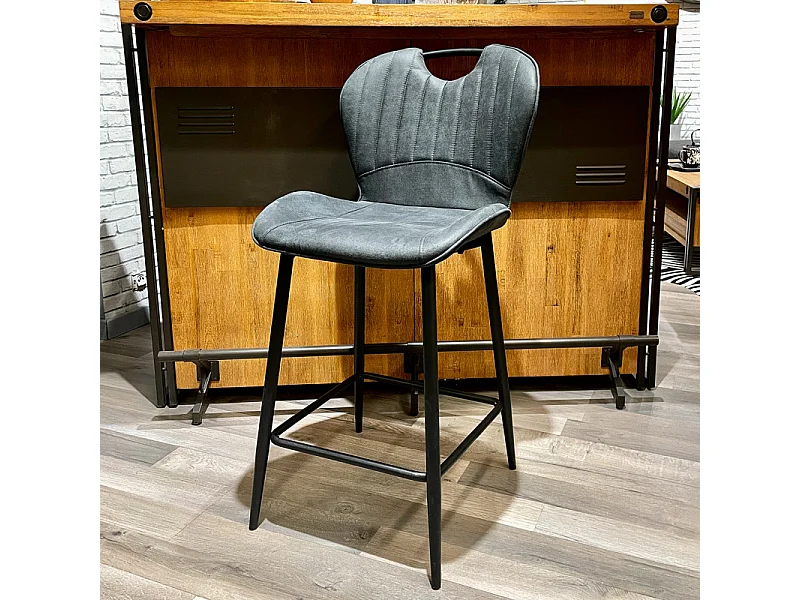 Lot 2 chaises bar microfibre noir effet vieilli pieds métal – WILLY 2