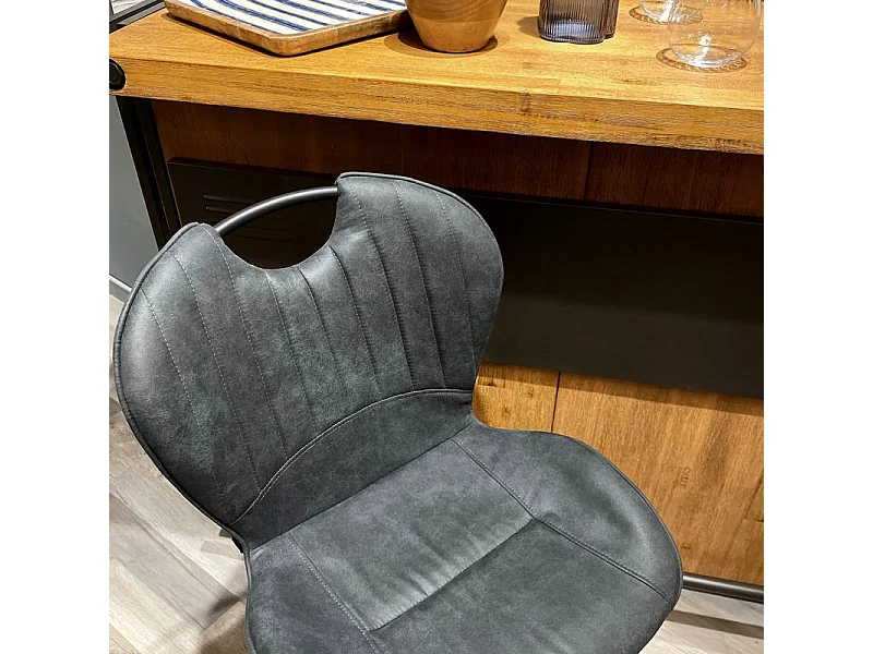 Lot 2 chaises bar microfibre noir effet vieilli pieds métal – WILLY 2