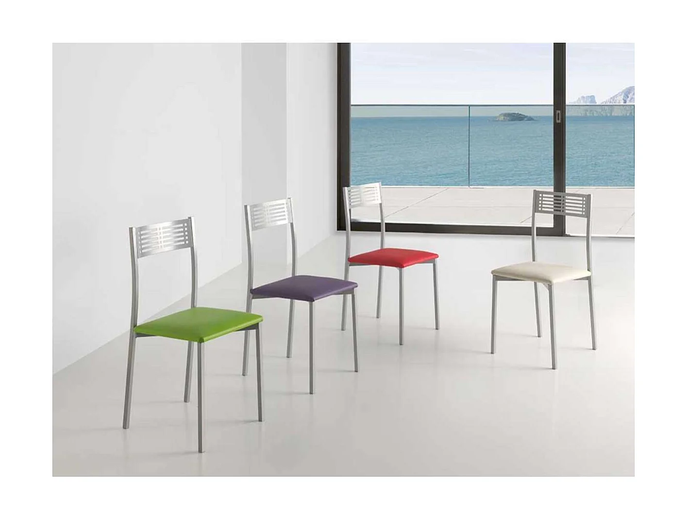 Pack de 4 sillas Laura en polipiel beige, 41 x 47 x 86 cm (largo x ancho x alto)