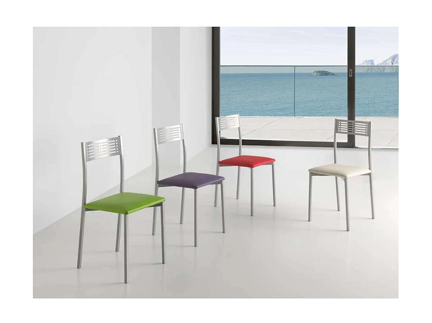 Pack de 4 sillas Laura en polipiel beige, 41 x 47 x 86 cm (largo x ancho x alto)