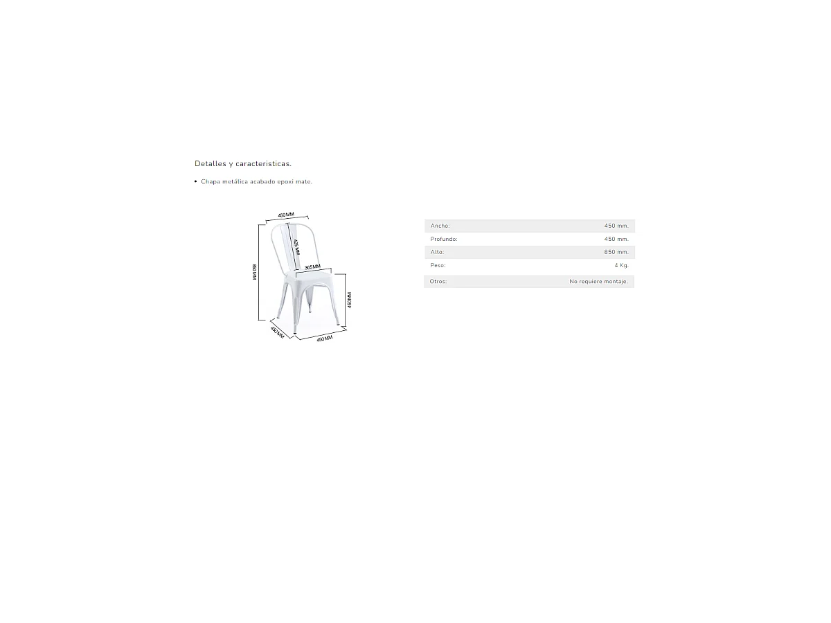 Pack de 4 sillas de comedor Tolix acabado negro, 45 x 45 x 85 cm (ancho x largo x alto)