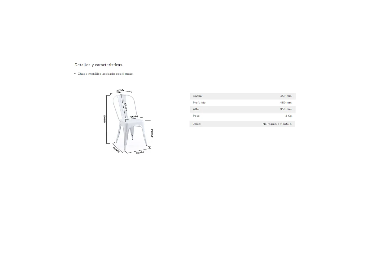 Pack de 4 sillas de comedor Tolix acabado negro, 45 x 45 x 85 cm (ancho x largo x alto)