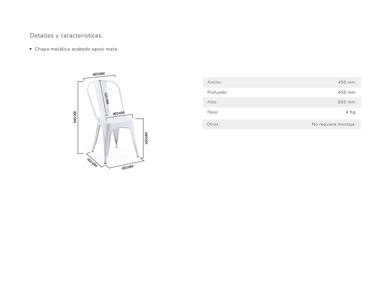 Pack de 4 sillas de comedor Tolix acabado negro, 45 x 45 x 85 cm (ancho x largo x alto)