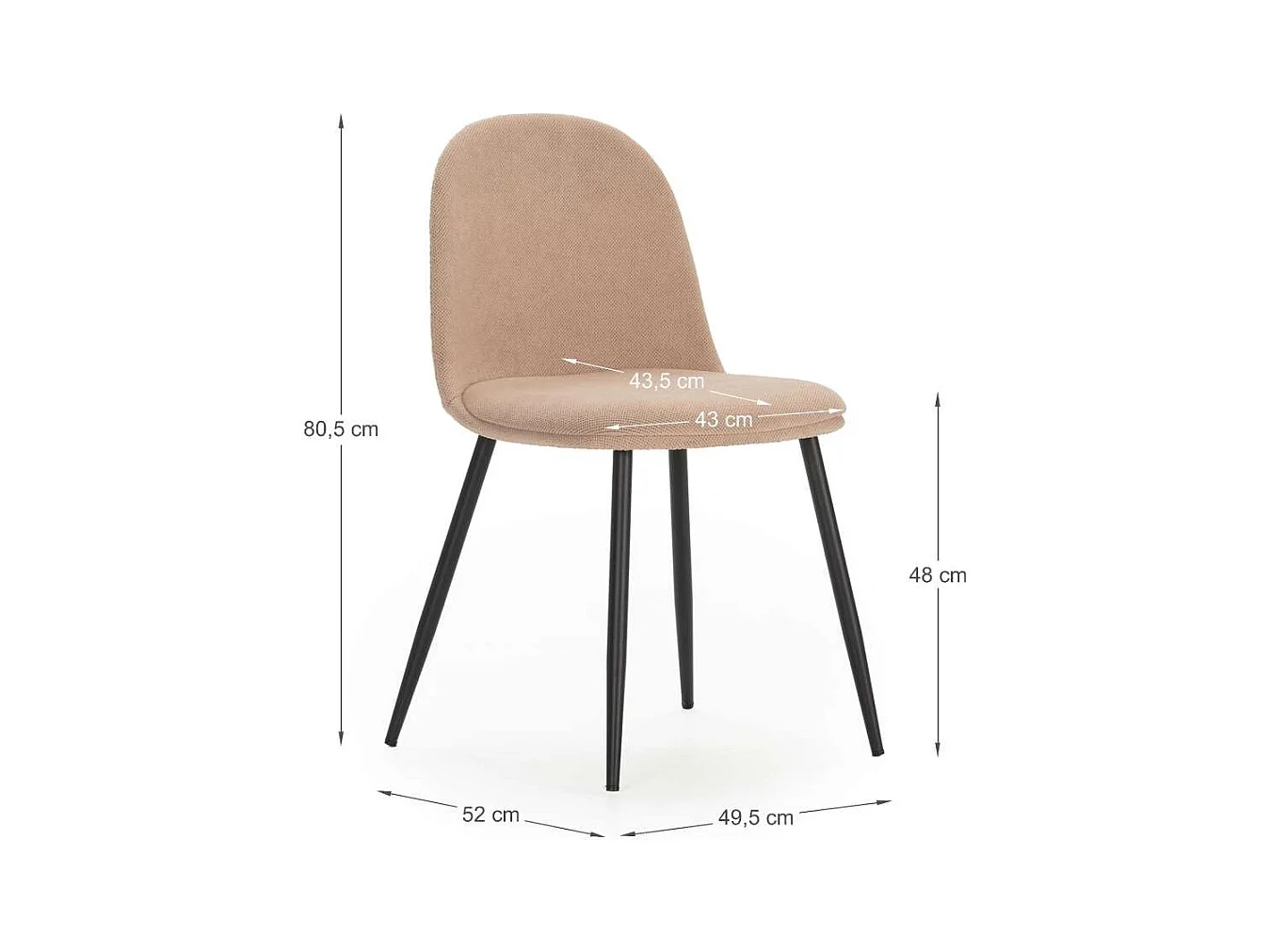 Pack de 4 sillas para cocina o comedor Dalila tapizado textil rosa claro, 48/80cm(alto) 49