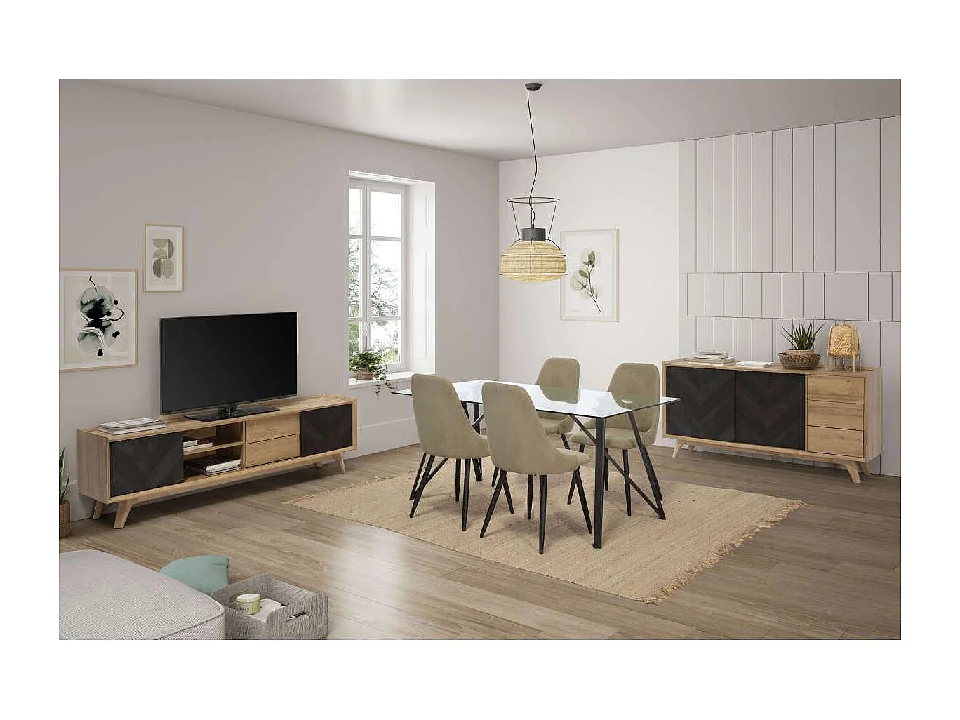 Pack de 4 sillas para cocina o comedor Izan tapizado textil verde, 91cm(alto) 50cm(ancho)