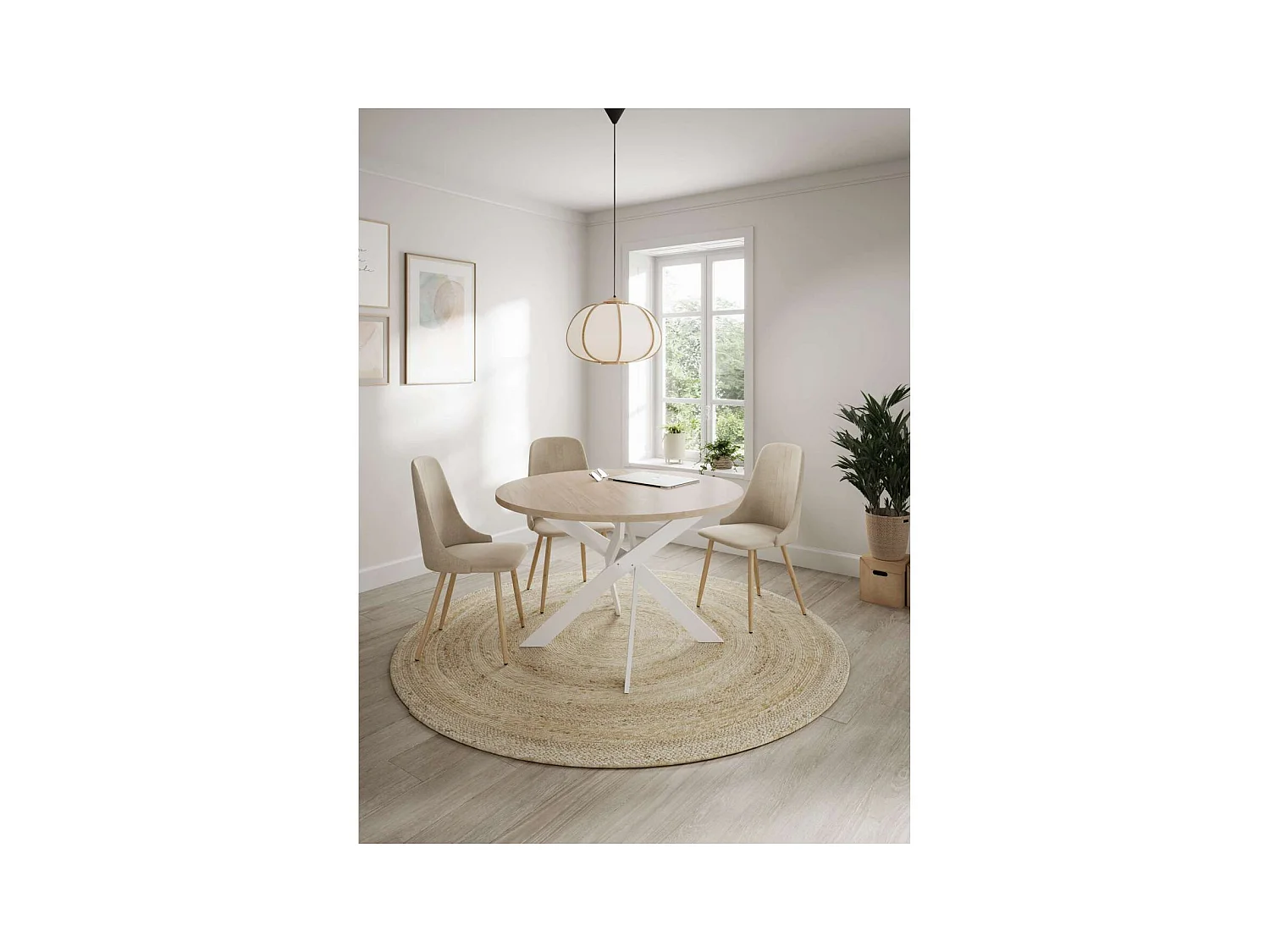 Pack de 4 sillas para cocina o comedor Diego tapizado textil beige, 91cm(alto) 50cm(ancho)