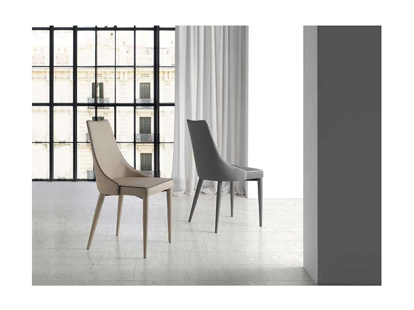 Pack de 2 sillas modelo Paola acabado polipiel gris, 50 x 58 x 92/49 cm (largo x ancho x a