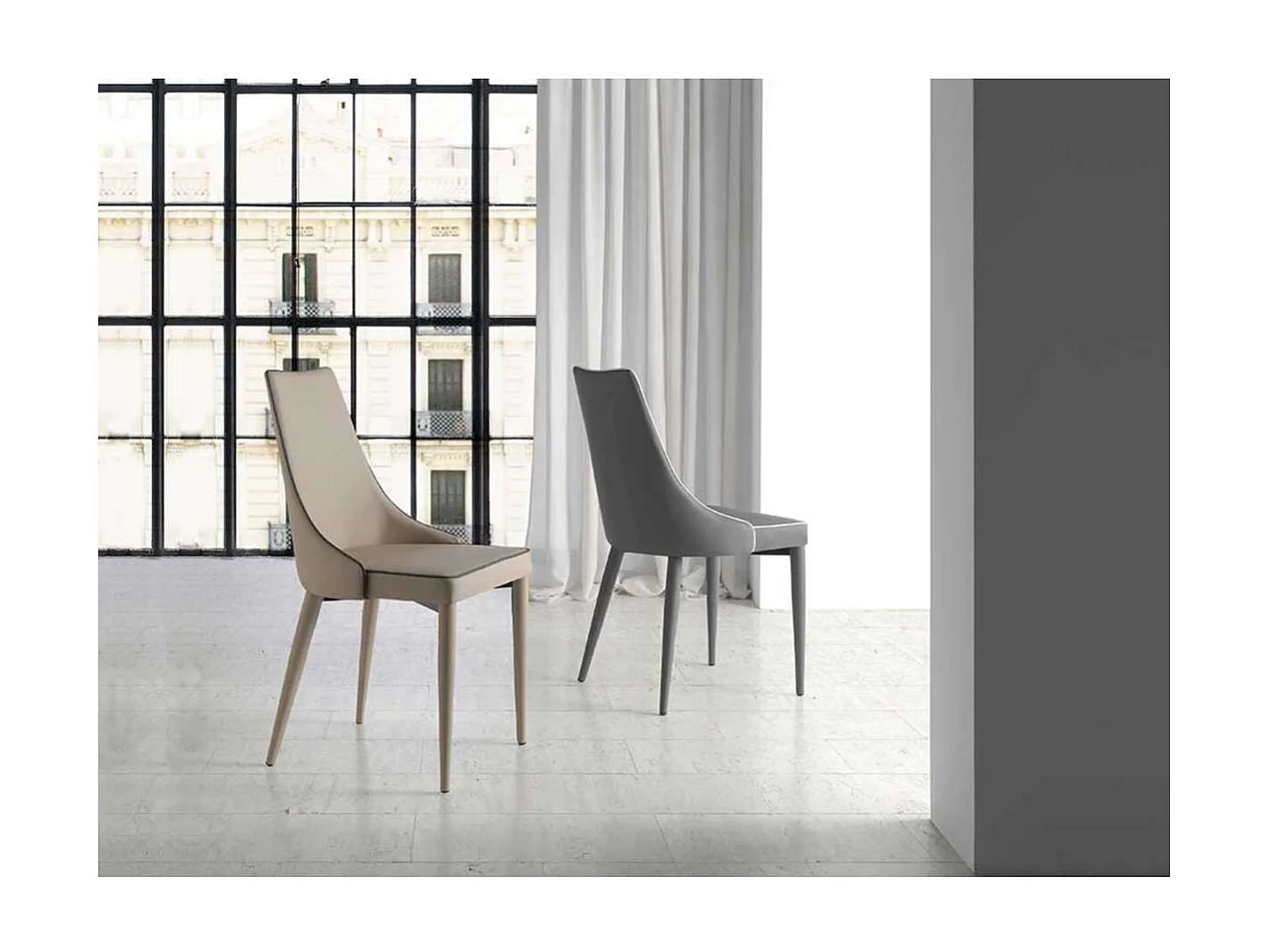 Pack de 2 sillas modelo Paola acabado polipiel gris, 50 x 58 x 92/49 cm (largo x ancho x a