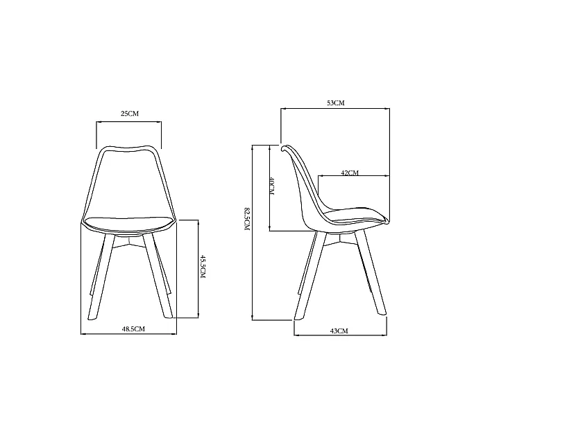 Pack de 4 sillas modelo Dana tapizadas en piel sintética blanco, 48.5cm(ancho ) 82.5cm(al
