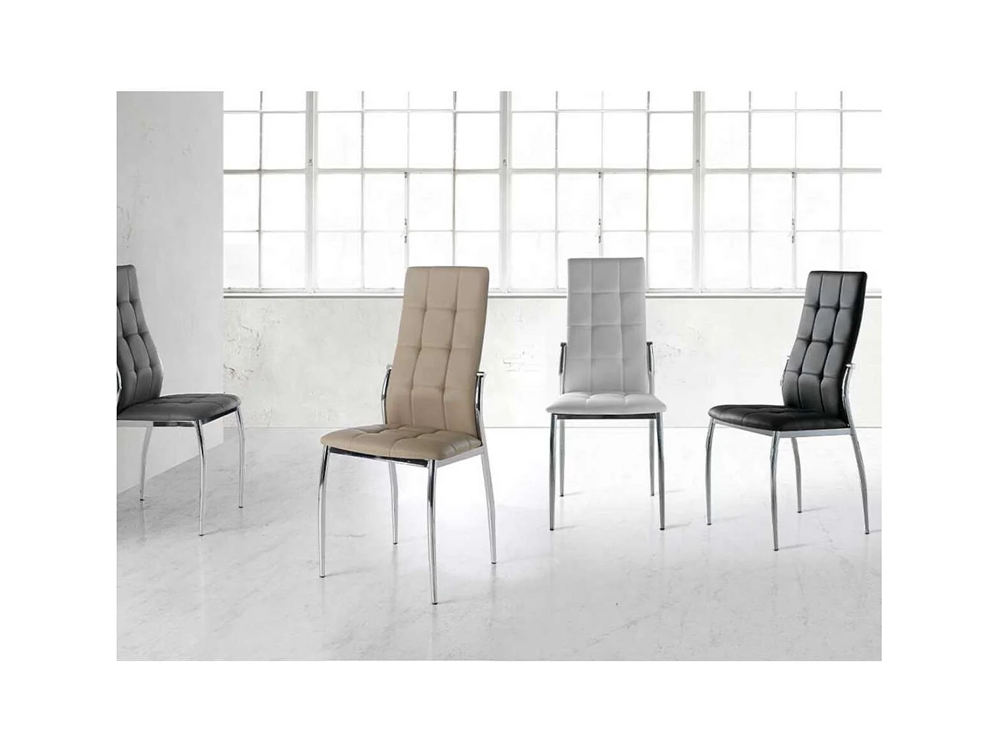 Pack de 4 sillas modelo Petra acabado en polipiel blanco, 46 x 54 x 101/48 cm (largo x anc