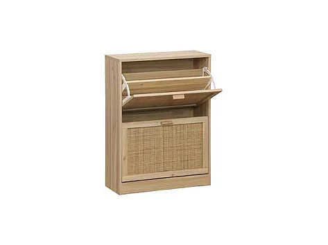 Armario Zapatero 2 Puertas abatibles Decor acabado pino/rattan, 60cm(ancho) 82cm(altura) 2