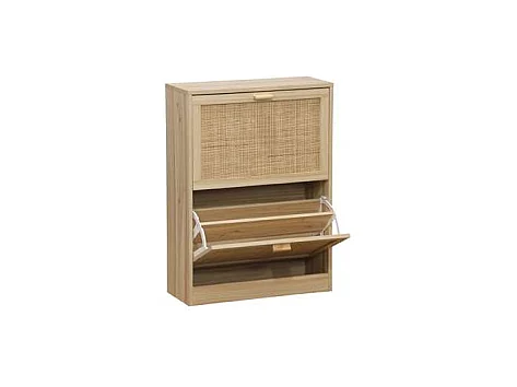 Armario Zapatero 2 Puertas abatibles Decor acabado pino/rattan, 60cm(ancho) 82cm(altura) 2
