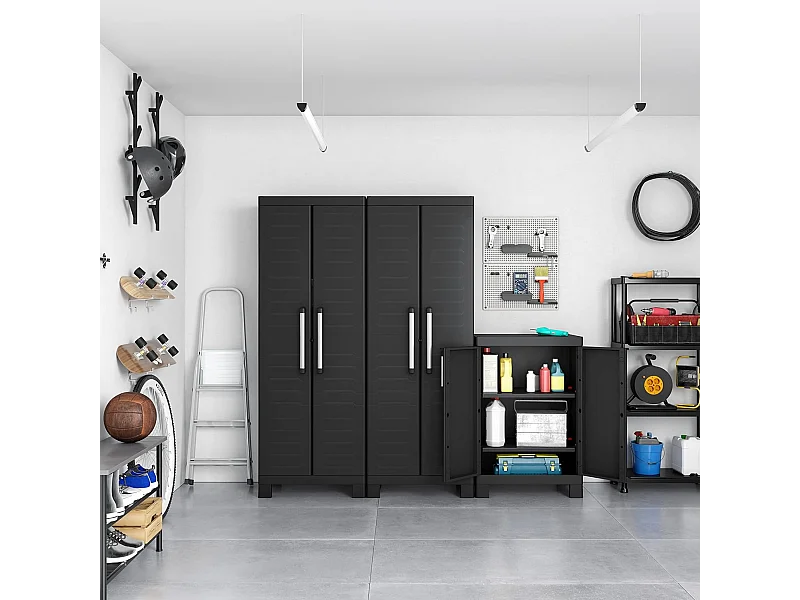 Gartenbesenschrank "Cindy" aus Harz mit Innenregalen und erhöhten Füßen cm65x45 182h