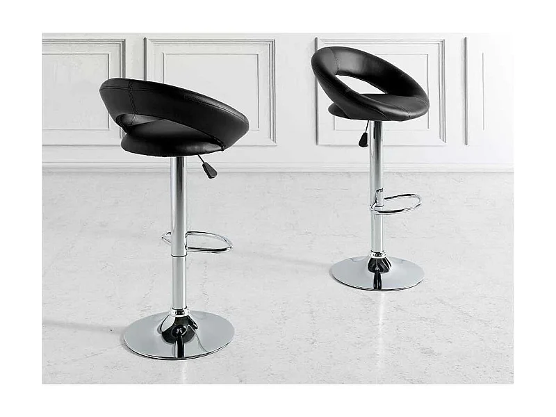 Pack de 2 taburetes elevables Zoe tapizados en polipiel negro, 53 x 47 x 80/101 cm (largo