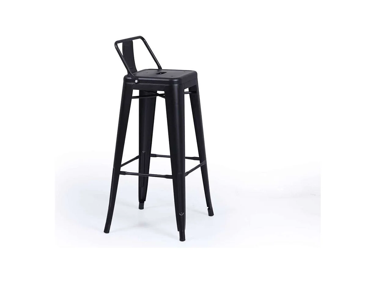 Pack de 4 taburetes Tolix AD con respaldo acabado negro. 93 cm(alto)42,5 cm(ancho)43,5 cm(
