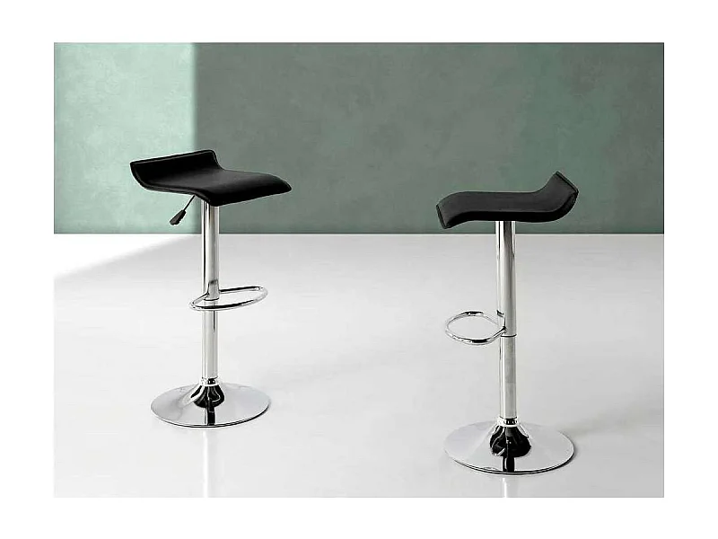 Pack de 2 taburetes elevables Agata en polipiel negro, 38 x 39,5 x 64/85 cm (largo x ancho