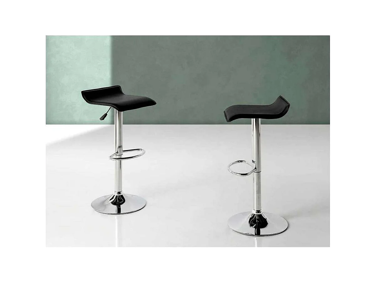 Pack de 2 taburetes elevables Agata en polipiel negro, 38 x 39,5 x 64/85 cm (largo x ancho