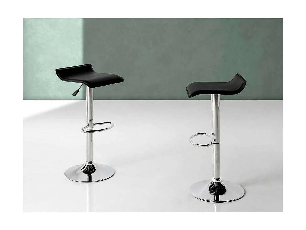 Pack de 2 taburetes elevables Agata en polipiel negro, 38 x 39,5 x 64/85 cm (largo x ancho